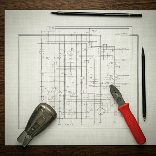 Historischer Elektroplan mit Werkzeugen